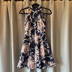Floral Halter Dress with Flared Skirt